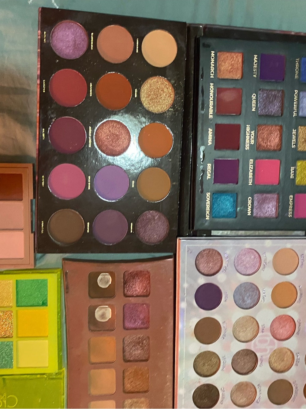Used Stack of Assorted Makeup Palettes in Pastel, Black & Neon Yellow - Picture 5 of 5